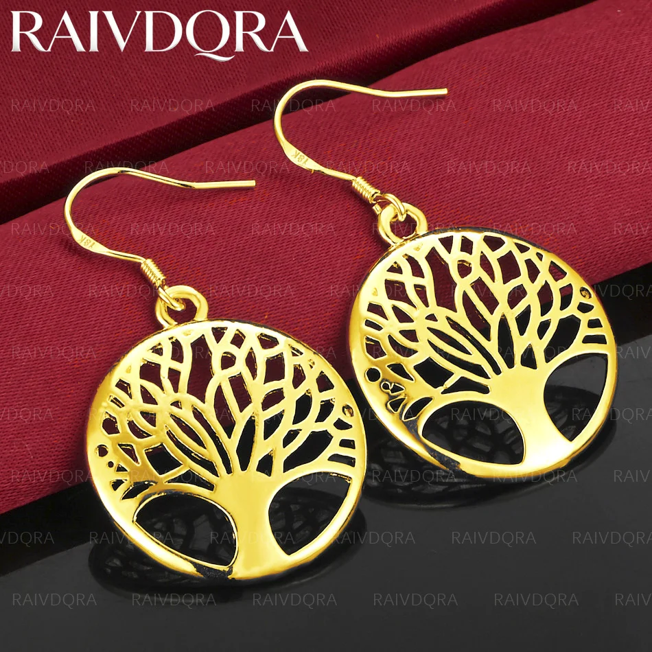 

18K Gold Plated Round Tree Drop Earrings For Women Fashion Wedding Party Engagement Gift Charm Jewelry