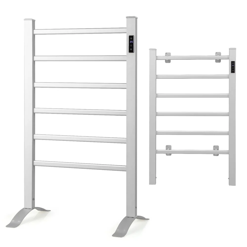

Freestanding Wall Mounted Towel Warmer 6-Bar Aluminum Heated Towel Rack w/ Timer