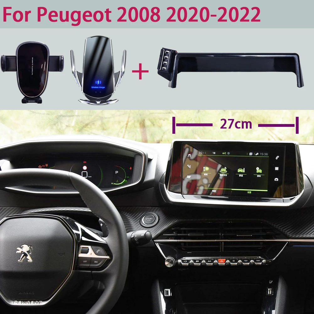 Support de téléphone de voiture pour Peugeot 2008 2020 2021 2022, écran de 7 pouces, Base fixe, support de chargeur sans fil rapide, support de téléphone portable pour voiture