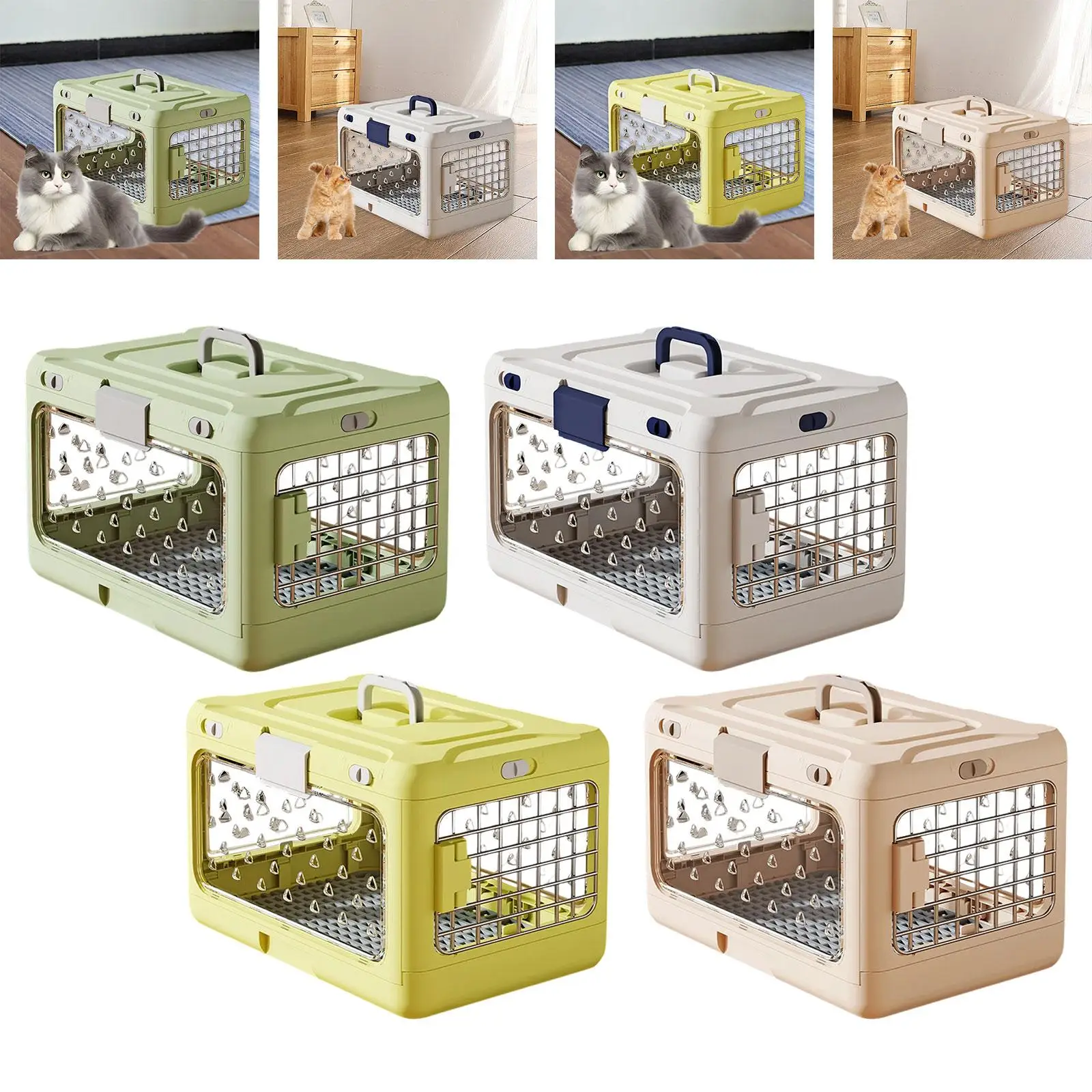 

Folding Puppy Crate Pet Carrier Hard Sided Transparent Heavy Duty for Airline Cat Transport Box for Rabbit Small Animals