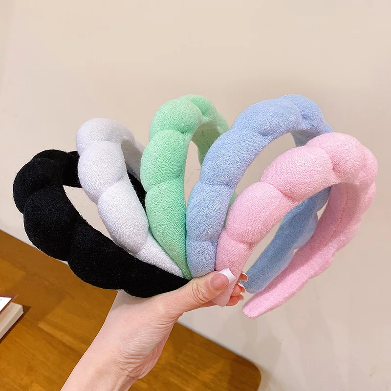 الرجعية منتفخ رباط شعر الإسفنج Headbands للنساء لون الحلوى واسعة حافة عقال فتاة الموضة غسل الوجه عقال الشعر الوصول