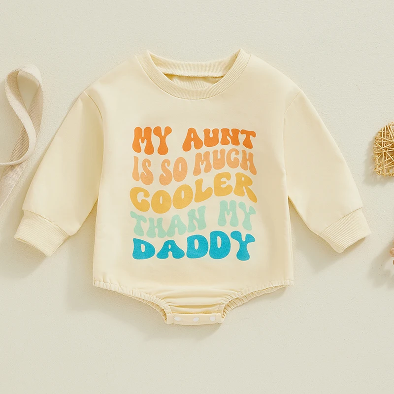 

2025-06-25 Lioraitiin Newborn Baby Girl Boy Sweatshirt Romper Casual Letter Print Toddler Long Sleeve Jumpsuit Cute Clothes