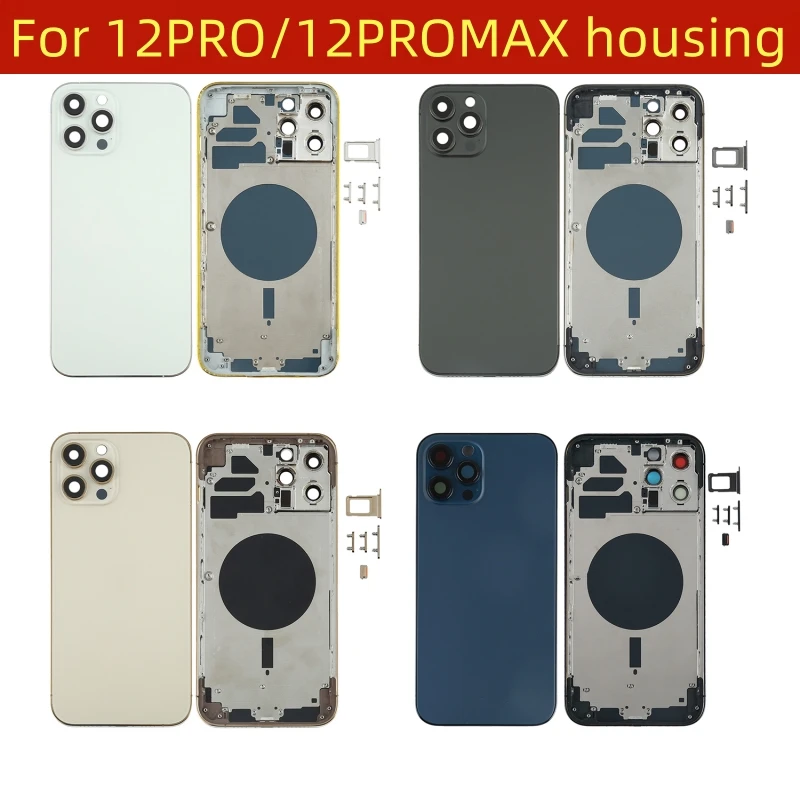 For Iphone 12 Pro Max 12Pro Housing Cover Battery Door Rear Chassis Middl Frame With Back Glass + Side Buttons + Sim Chuck