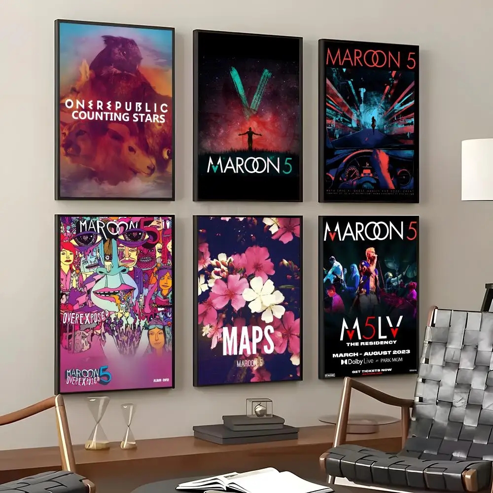 Band Maroon 5 Poster Self-Adhesive Waterproof Wall Stickers, Coffee Bar Home Wall Decor
