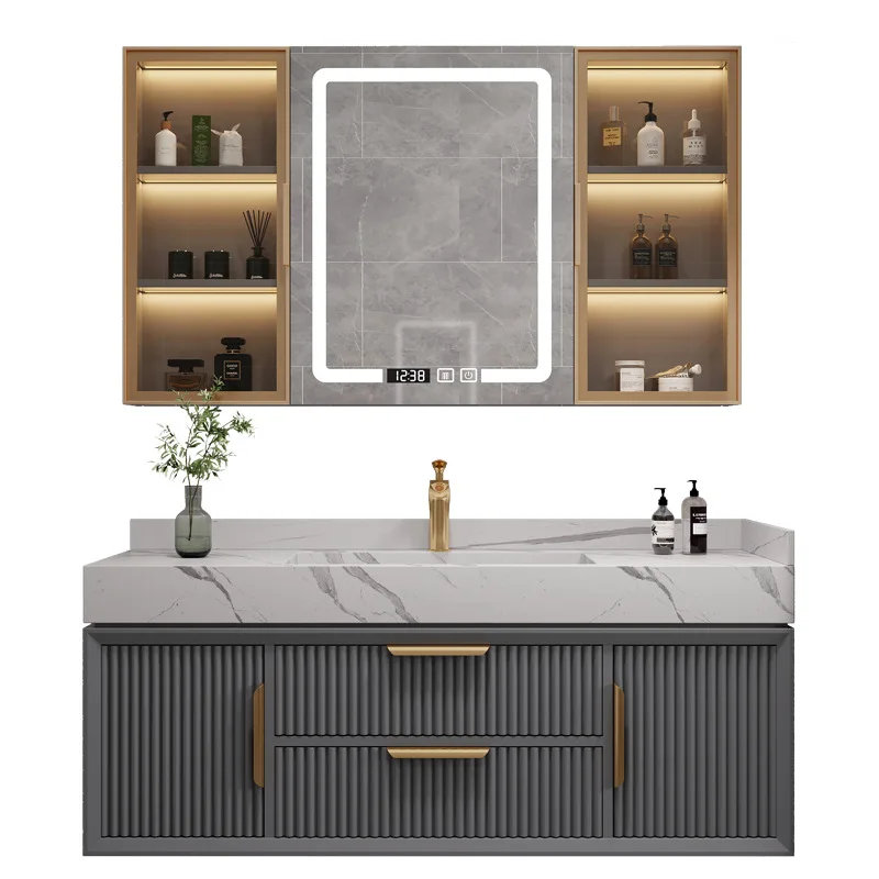 

Household Bathroom Furniture Washbasin Set Walnut Wall Mounted Toilet Bathroom Washbasin