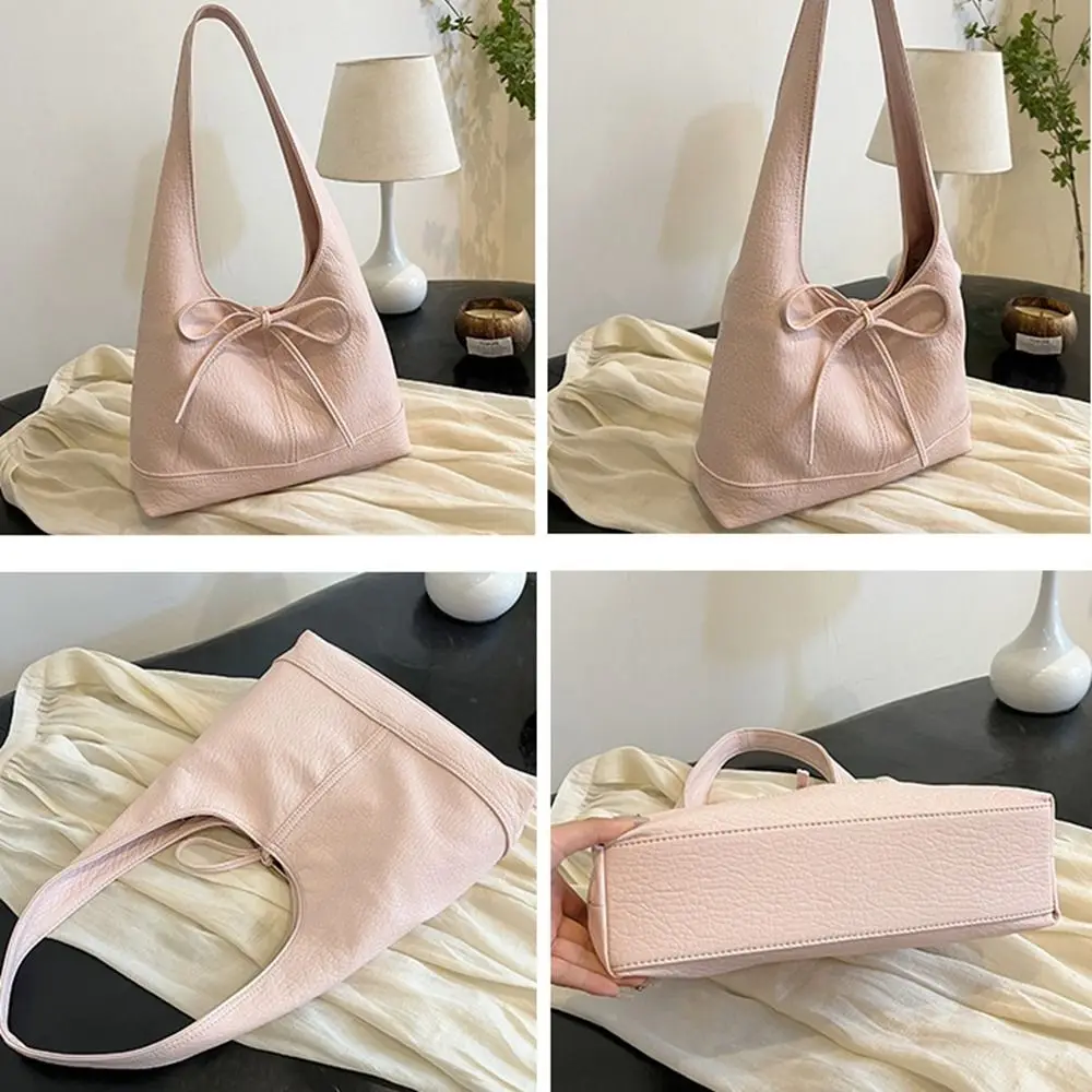 Bolso de mano de cuero Pu suave de estilo coreano informal, bolso de hombro con pajarita, bolso de axilas de Color puro que combina con todo, bolso de viaje