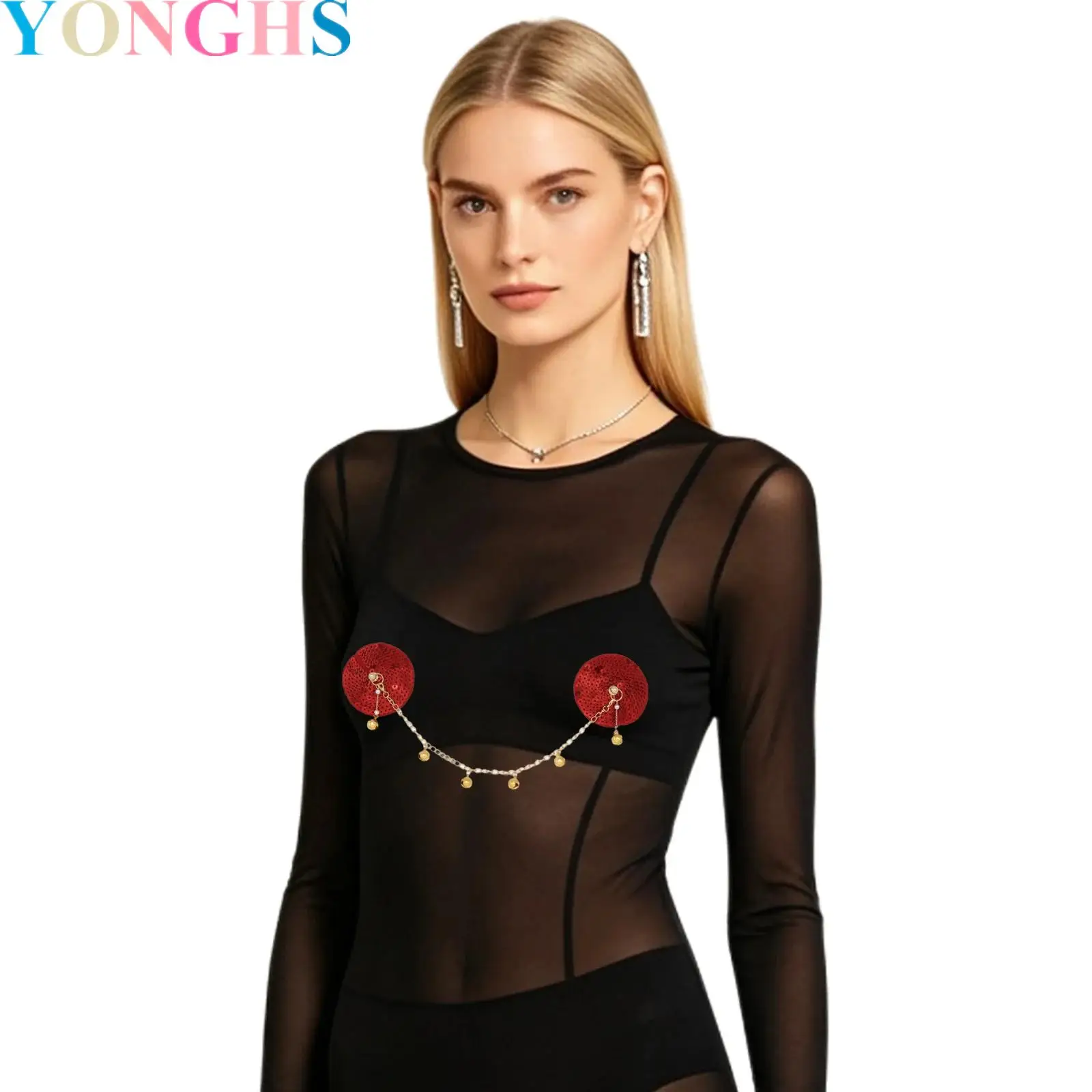 Women Sequins Chain Nipple Stickers Sparkly Sequin Breast Pasties Accessories for Intimate Moments