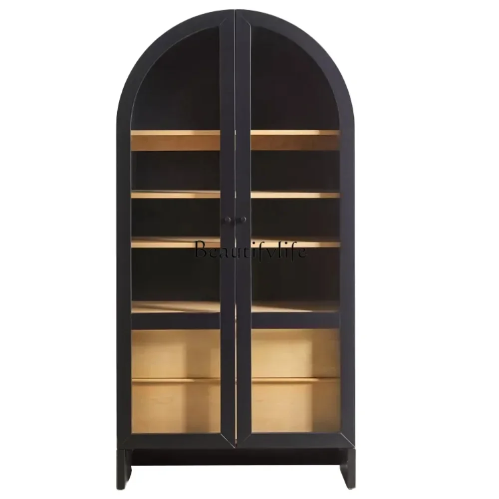 

American Light Luxury Solid Wood Bookcase Floor Modern Minimalist Storage Cabinet with Glass Door