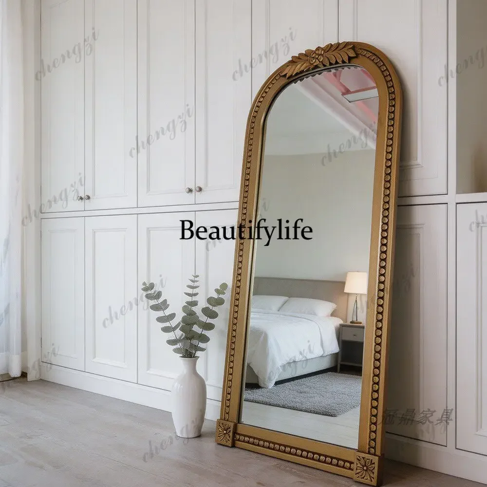 z183 French retro style carved cloakroom against the wall fitting mirror American light luxury home