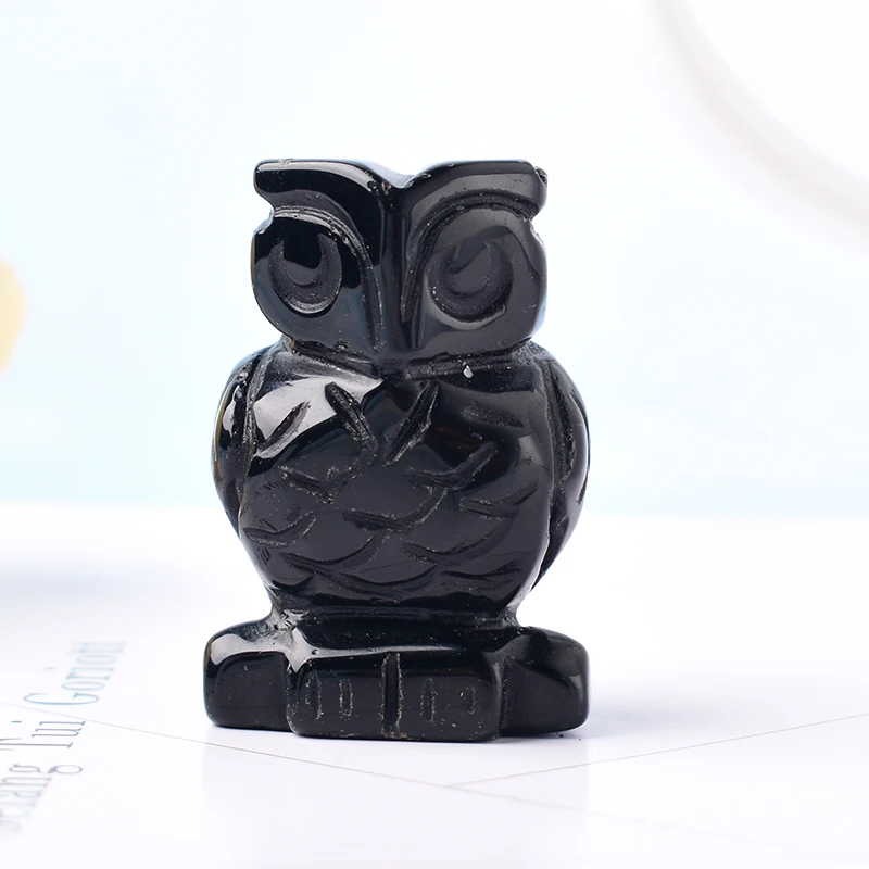 1PC Natural Aventurine Carved Owl Obsidian Animal Figurine Simple Ornaments Unakite Crystal Crafts For Home Decoration