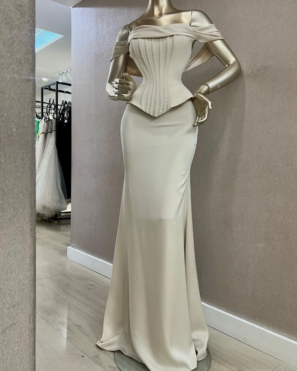 

Customized Fashion Jersey Pleat Trumpet Off-the-shoulder Long Dresses Bespoke Occasion Celebrity Pastrol Formal