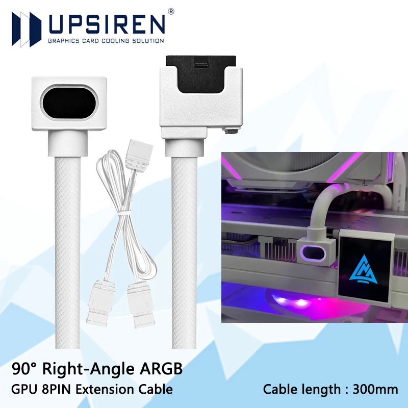 

UPSIREN 8-контактный удлинительный кабель питания графического процессора, 90-градусный прямоугольный разъем ARGB для видеокарты и синхронизации материнской платы