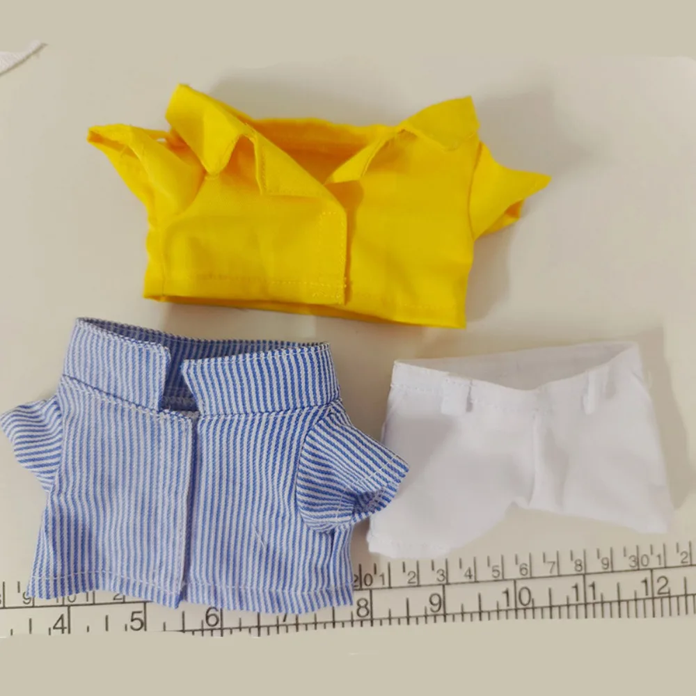 3pcs Suit Outfit For 20cm Cotton Doll Yellow Shirt Striped Blazer White Shorts Full Set Doll Shooting Decor Accessory