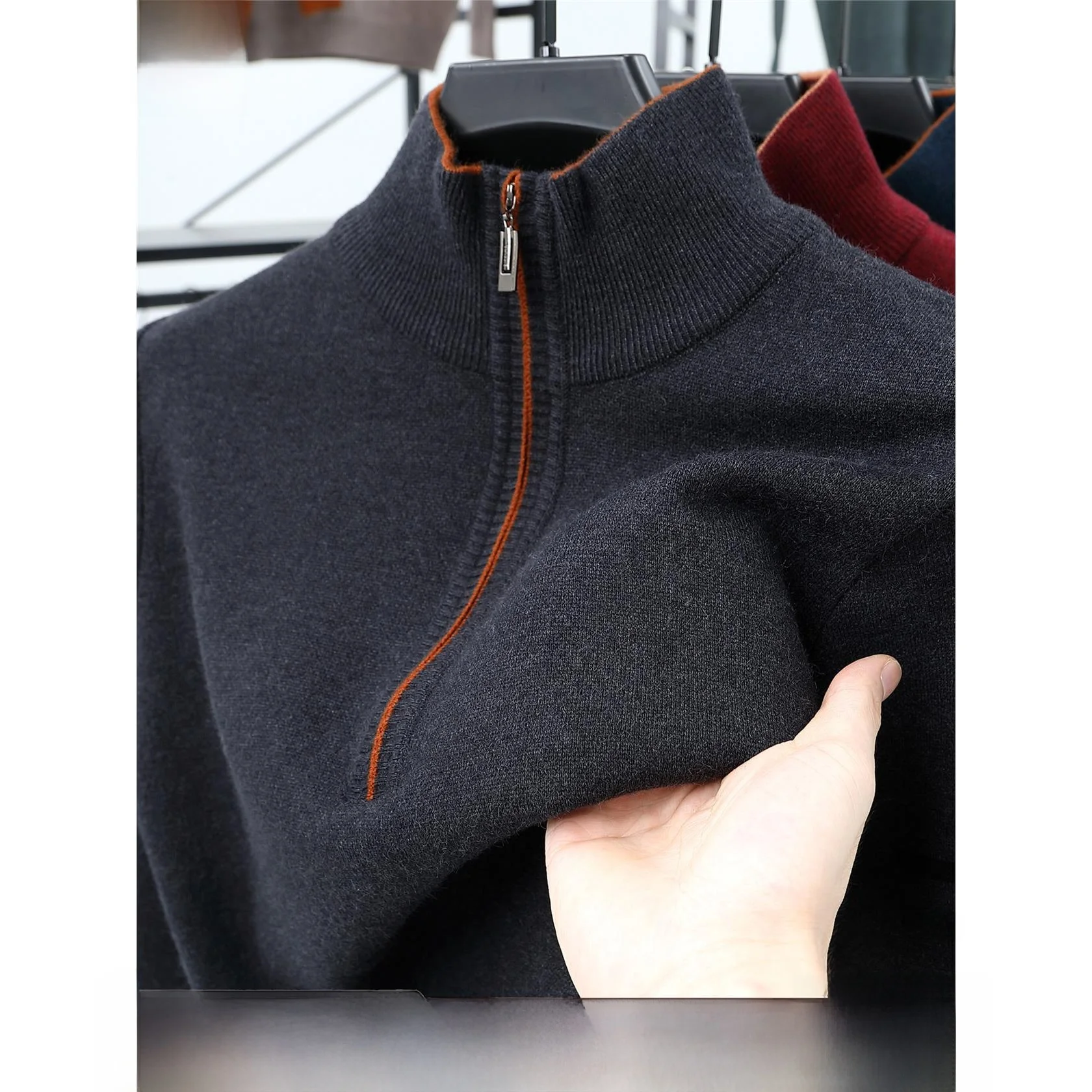 

High-End Men's Winter Thick Warm Zipper Wool Sweater Windproof Half High Collar Base Shirt Casual Style Soft Fabric Citywalk