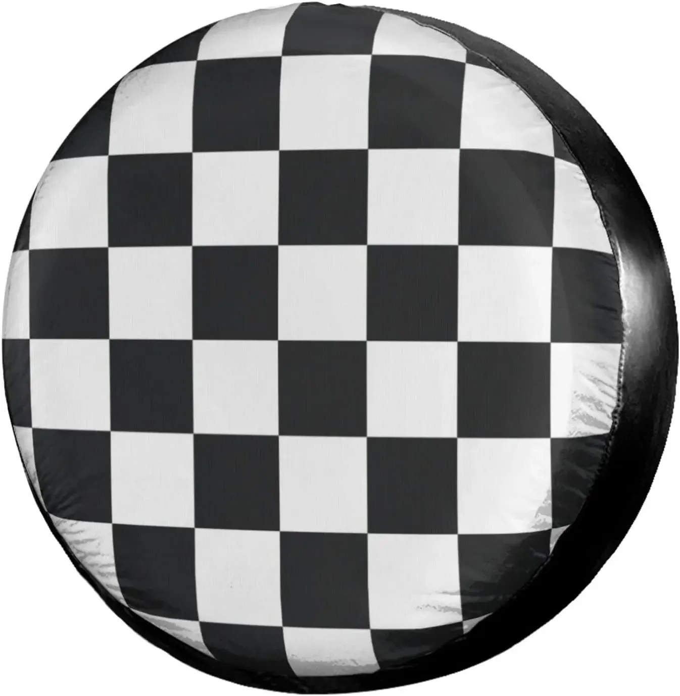 Black & White Racing and Checkered Spare Tire Cover Waterproof Dustproof UV Resistant Sun Wheel Tire Cover