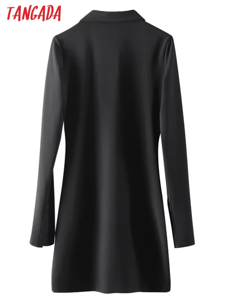 Tangada Women 2024 Black Mini Dress Long Sleeve Female Sexy Slim Dresses 10H30