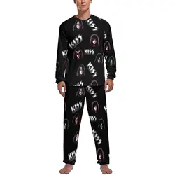 Kiss Band Pajamas Long-Sleeve Rock Musician 2 Pieces Bedroom Pajama Sets Spring Mens Graphic Kawaii Sleepwear