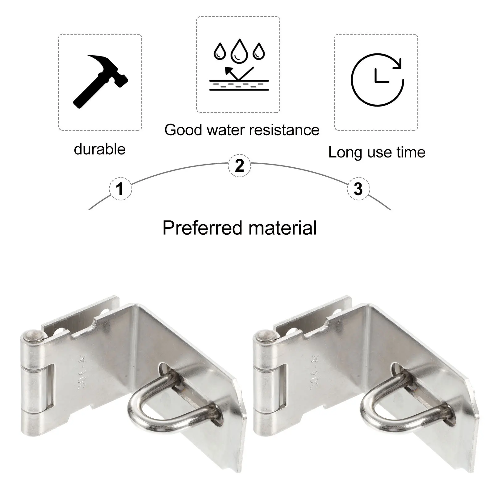 

2pcs Stainless Steel Right Door Hasp 90 Degree Padlock Clasp Durable Security Latch For Cabinet Furniture Garage Door