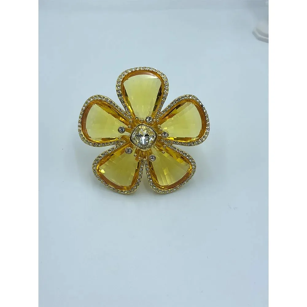 Nueva moda, superventas, flor amarilla, dije de cristal, anillo exquisito para mujer, regalo de vacaciones romántico
