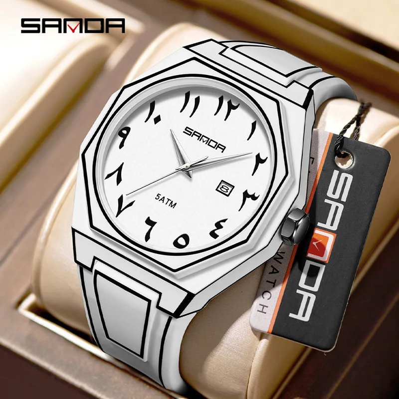 

SANDA 9090 Manga Style Quartz Watch Octagonal Case 5ATM Waterproof+Luminous Calendar Trendy Personalized Men's and Women's Watch