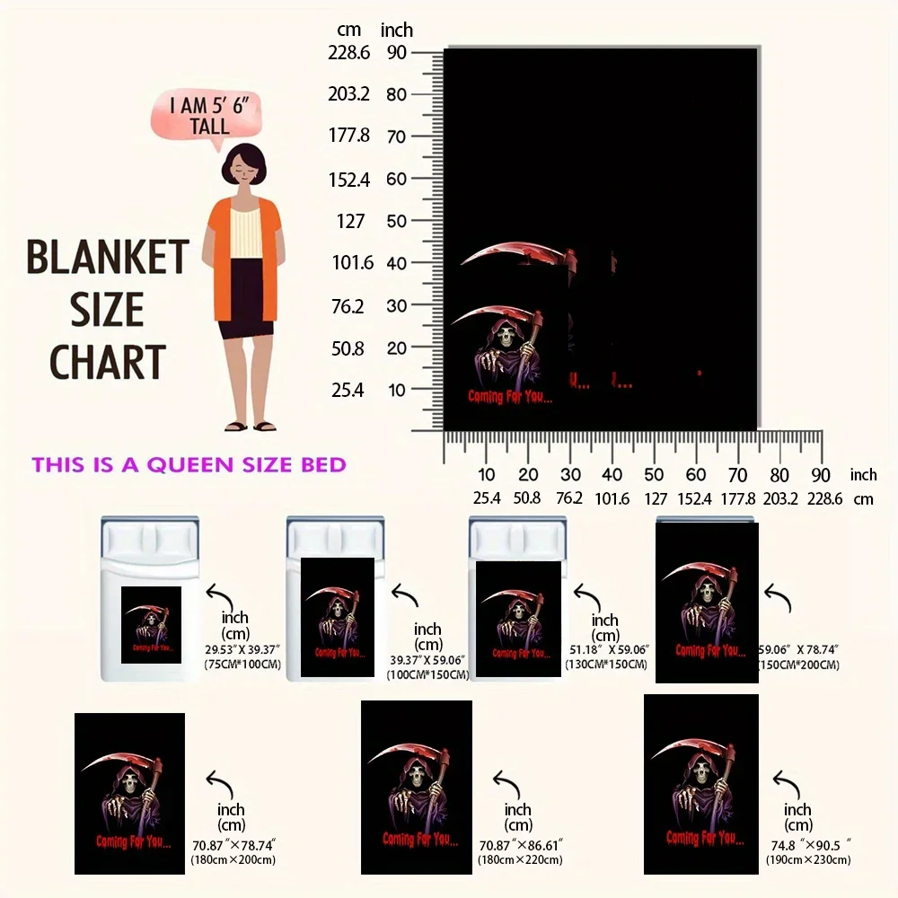 Sickle and Death Symbol Flannel printed blanket suitable for all seasons suitable for living room office sofa and travel