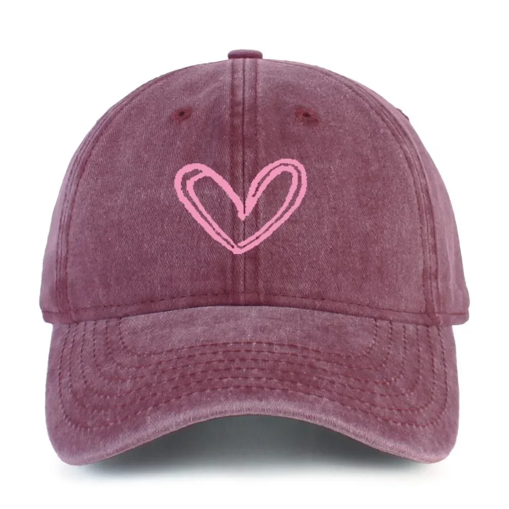 

2026 Versatile Heart-shaped Printed Washed And Aged Baseball Caps For Men And Women Couple Baseball Caps Casual Sun Protection