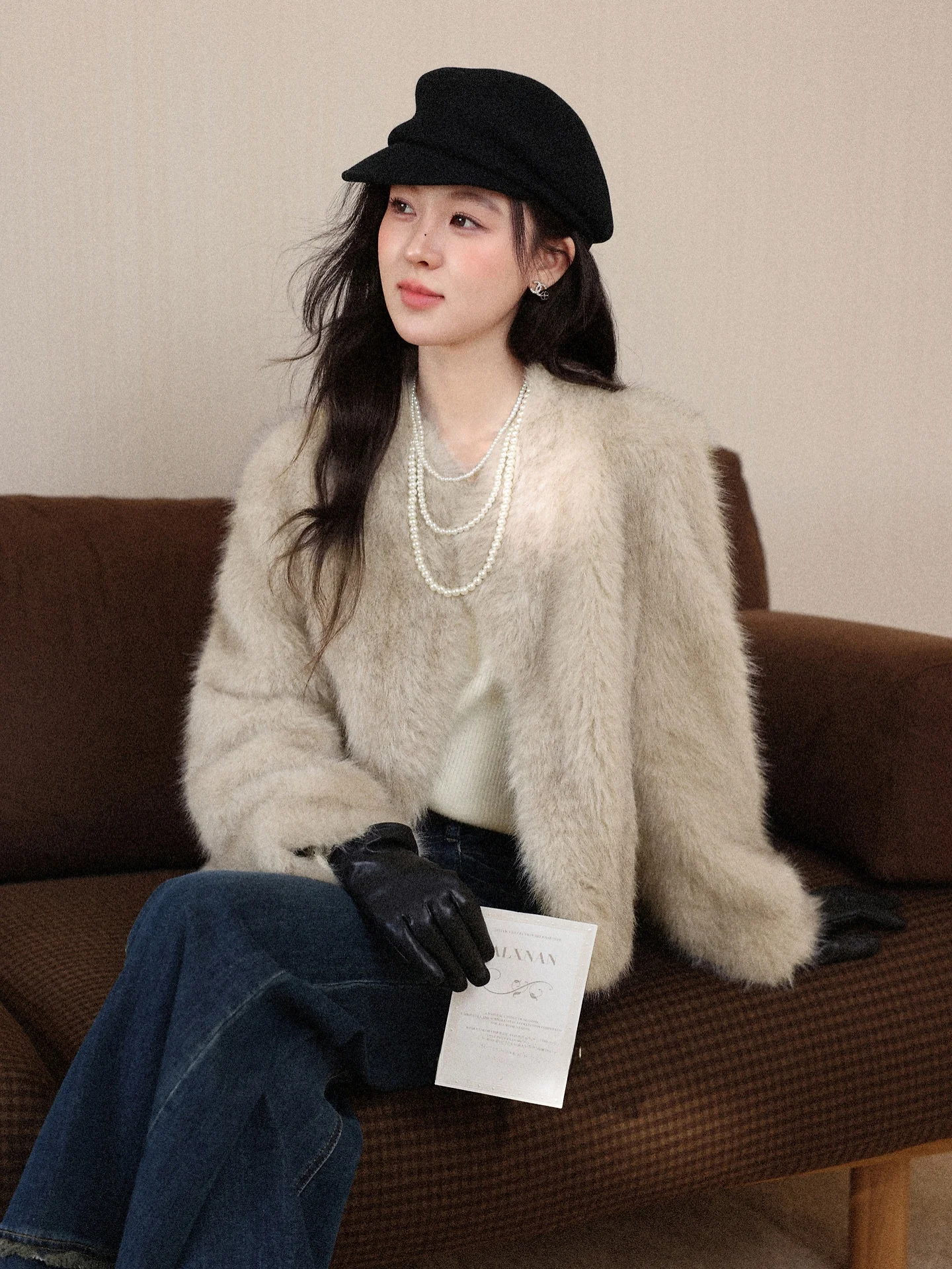 

Sli ort Plu Jaet Women's Autumn Winter Faionable White Rice Field Deer Southern Field Fi Rice Field Jaet