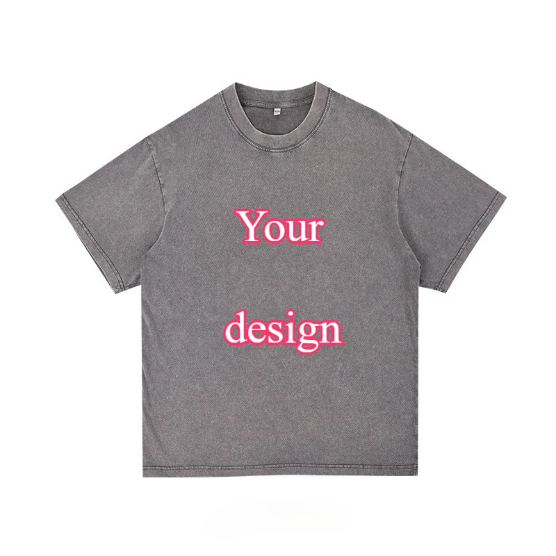 Customized T Shirt DTG Printing Men Women Oversized T-Shirt Heavyweight Cotton Retro Washed Tee Hip Hop Style Couple Streetwear