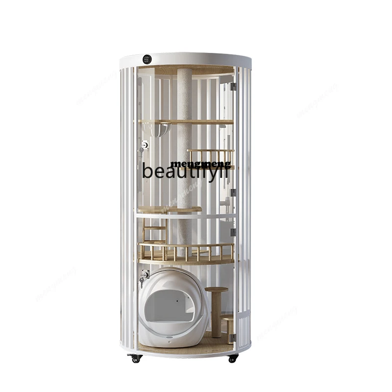 

Умная роскошная кошачья вилла 360° ° Панорамный стеклянный шкаф для кошек из массива дерева, большой бытовой кошачий домик