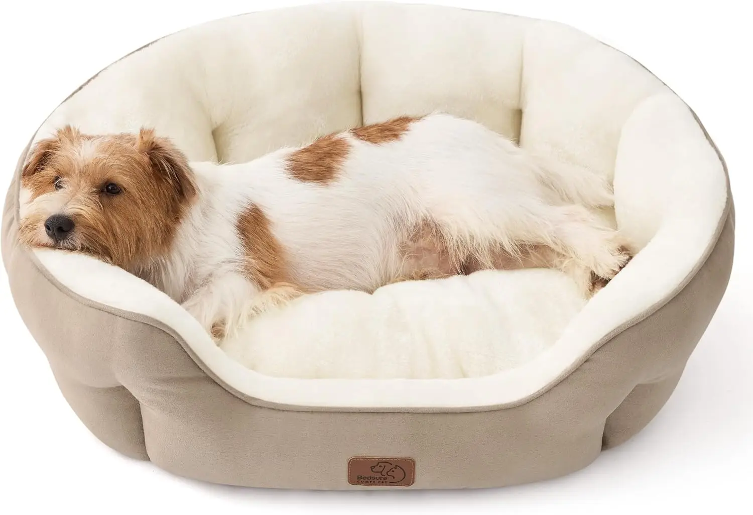 

Medium Dog Bed 28' Round Washable Anti-Slip Fluffy Plush Pet Bed, Camel