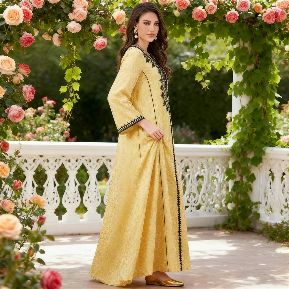 

Дубай с блестками Абая, женское мусульманское платье макси, кафтан, марокканский женский мусульманский халат, Ид Джеллаба Джалабия, кафтан, исламская одежда, платье