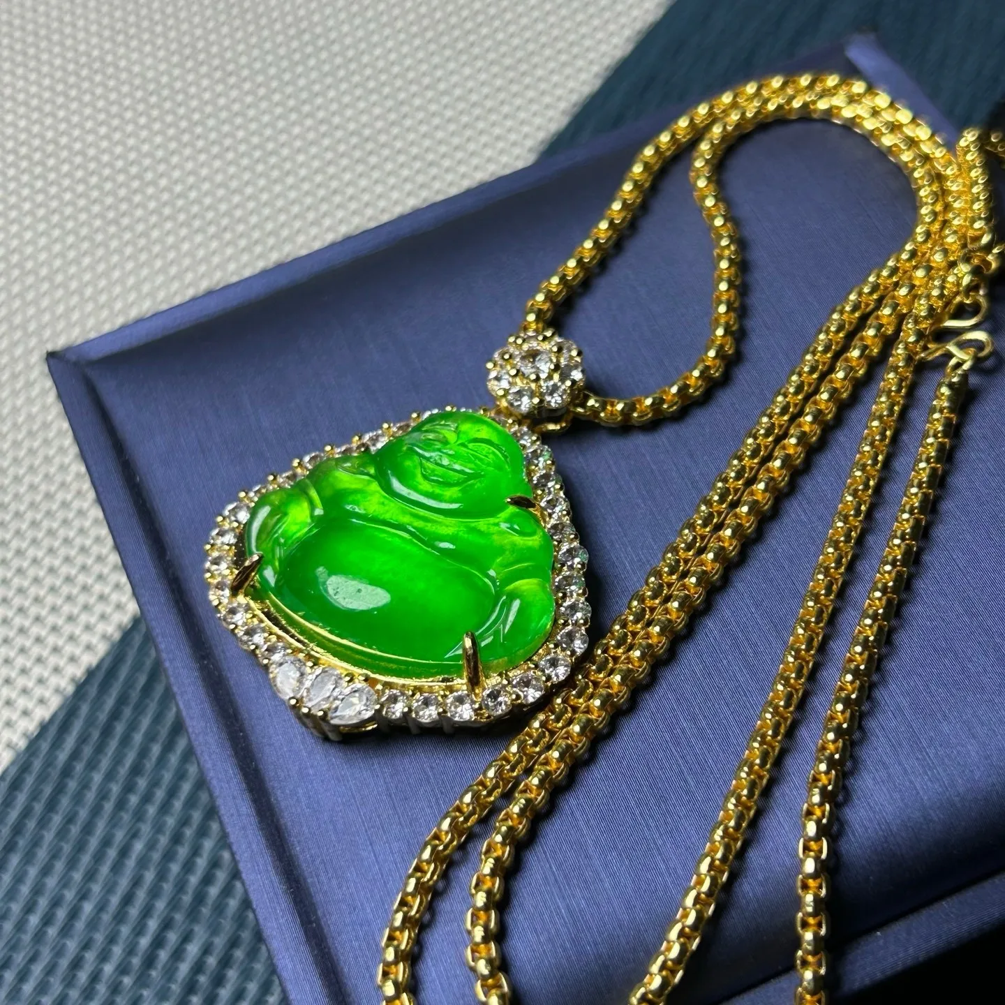 AAA Real Natural Ice Green Jade Jadeite Buddha Amulet Pendant&Necklaces