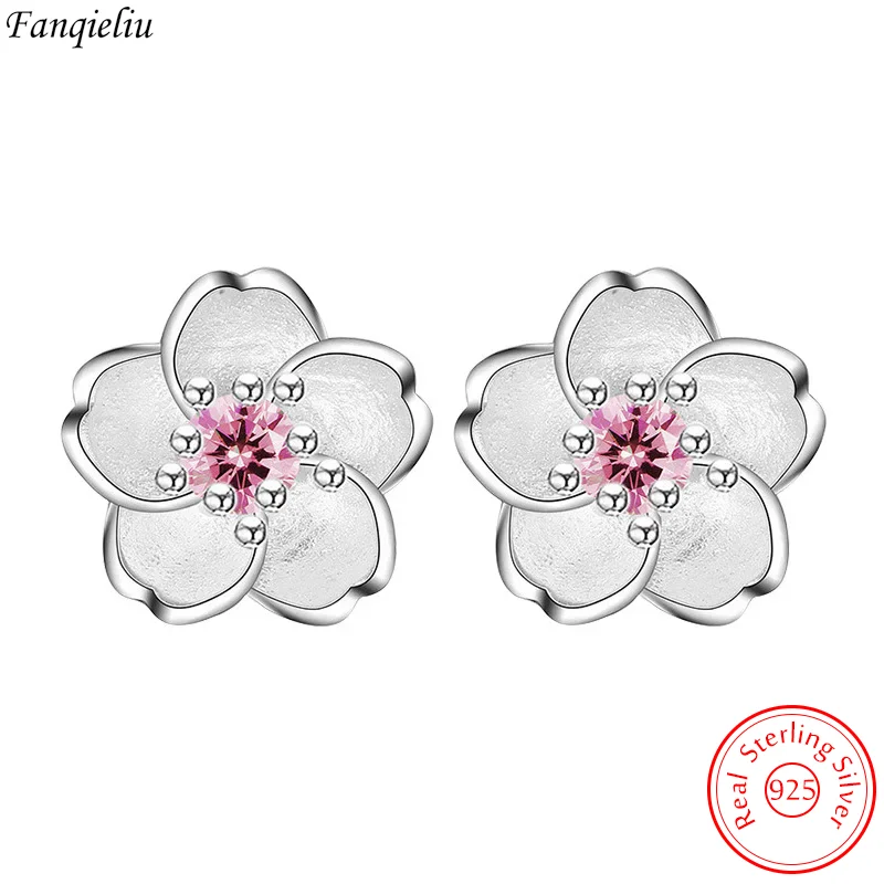 

Fanqieliu Solid 925 Sterling Silver Crystal Jewelry New Flower Stud Earrings For Women FQL23649