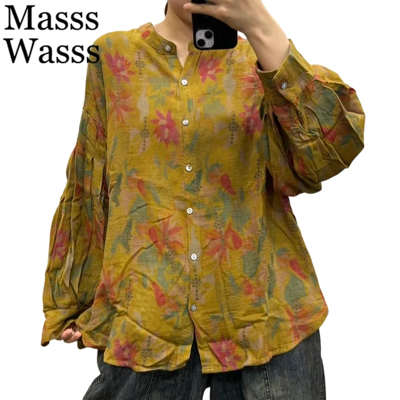 

Mass Wasss, винтажные рубашки с китайским дизайном и принтом, женские весенние модные повседневные топы, женские 2026, классические элегантные блузки с цветочным принтом