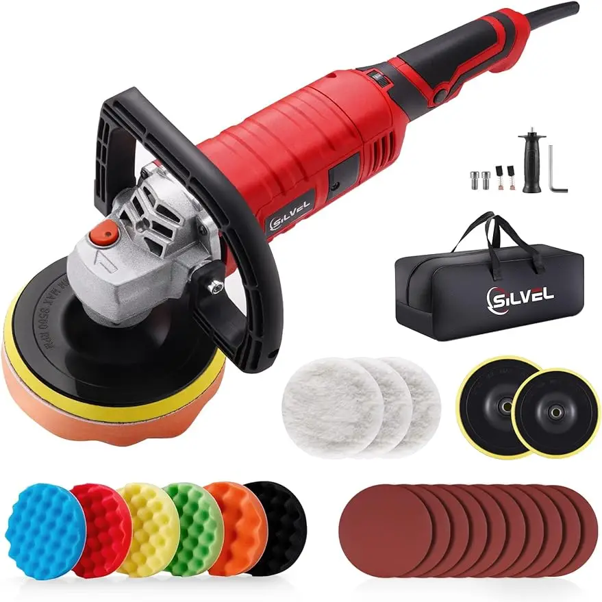 

SILVEL Buffer Polisher, 1600W 7 Inch/6 Inch Polisher for Car Detailing Wax Machine 7 Variable Speed with 6 Foam Pads 3 Wool Pads