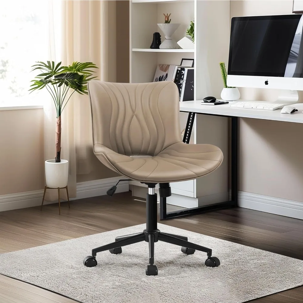 

office chair, armless desk chair with wheels, ergonomic comfy home office computer task chairs,faux leather padded cute vanity c