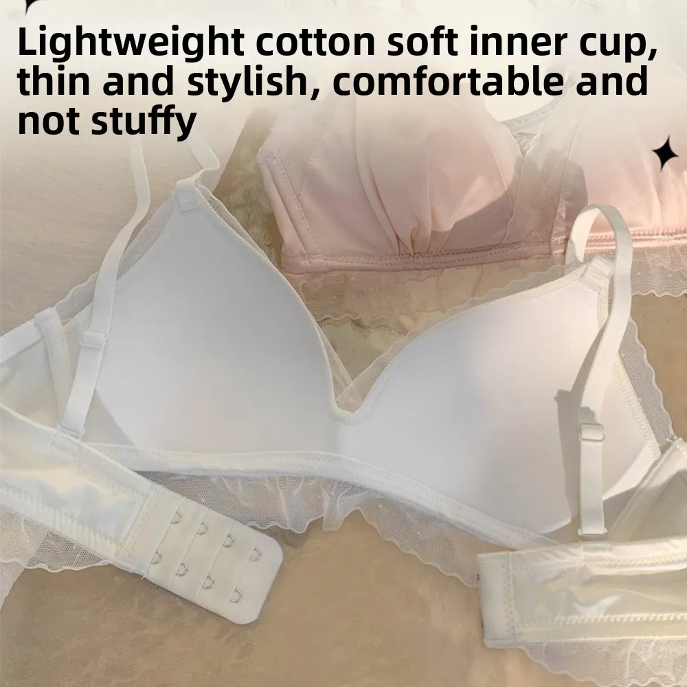 Reggiseno a V senza fili in raso di pizzo satinato Reggiseno aderente antiurto per donna Lingerie Intimo push up anti-cedimento Yoga