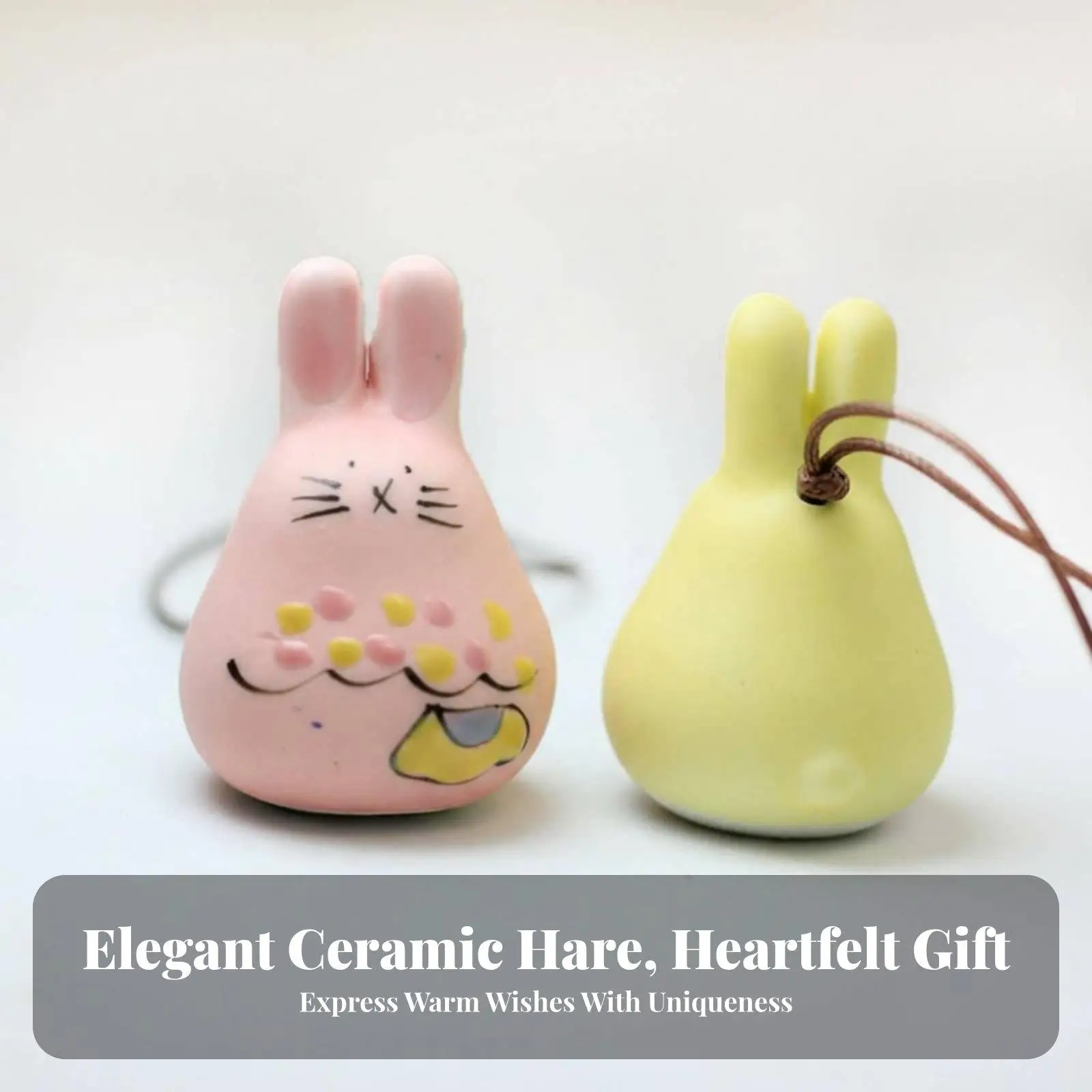Whimsical Ceramic Wind Chime with Rabbit Figurine Clear Tinkling Bell for Housewarming Gift