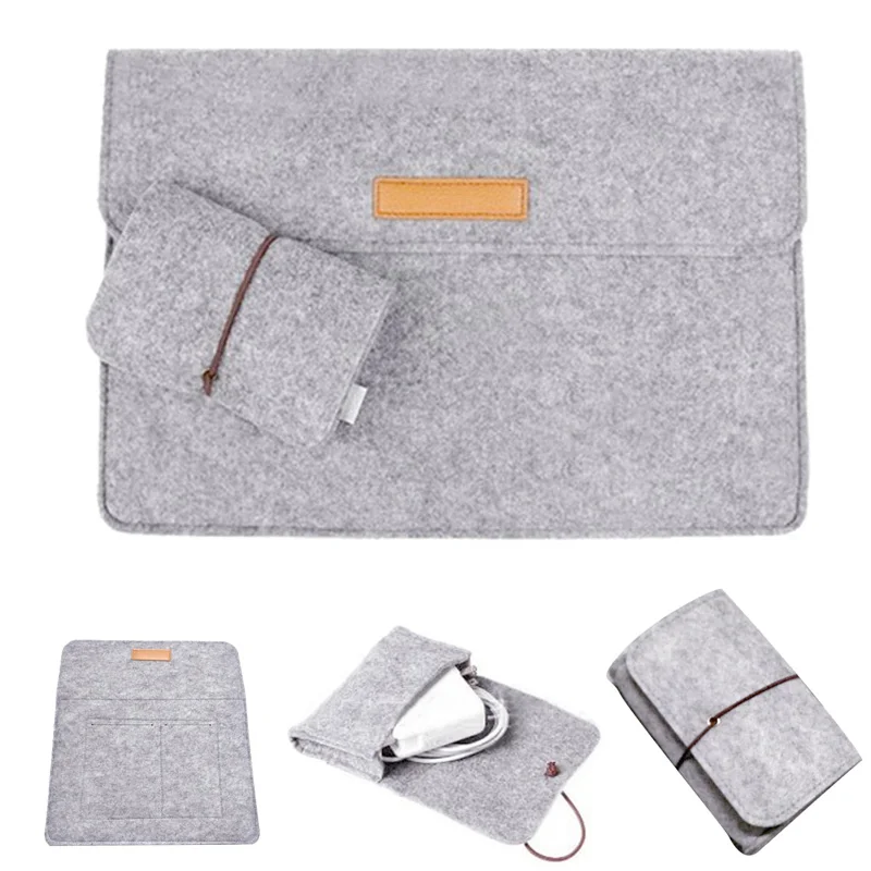 Besegad Felt Carrying Laptop Envelope Case Bag Sleeve for Macbook Air Pro Retina 11 12 13 15 inch w/ Charger Magic Mouse Bag