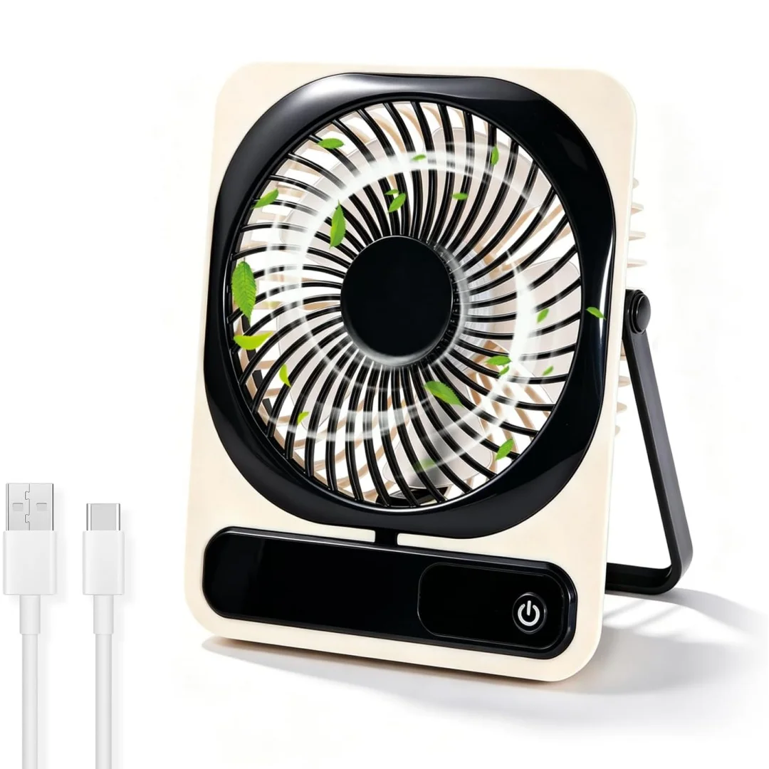 Portable Travel Fan, Quiet Operation Battery Powered Fan with Digital Display Screen, Suitable for Basic Sleep, Camping, Office