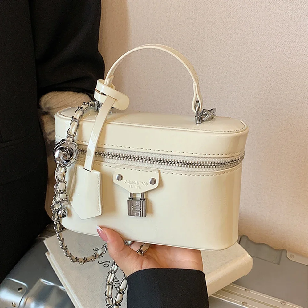 

Women Shiny Pu Leather Handbag Solid Flap Mini Box Chain Shoulder Bags Large Capacity Female Leisure Commute Messenger Packs