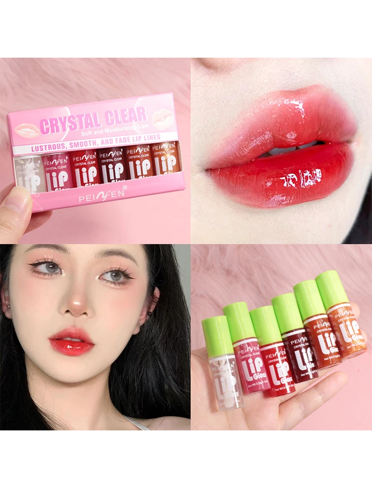 6 Colors Mirror Moisturizing Lip Gloss Jelly Glitter Non Stick Cup Lip Glaze Waterproof Lipstick Set Nude Transparent Makeup