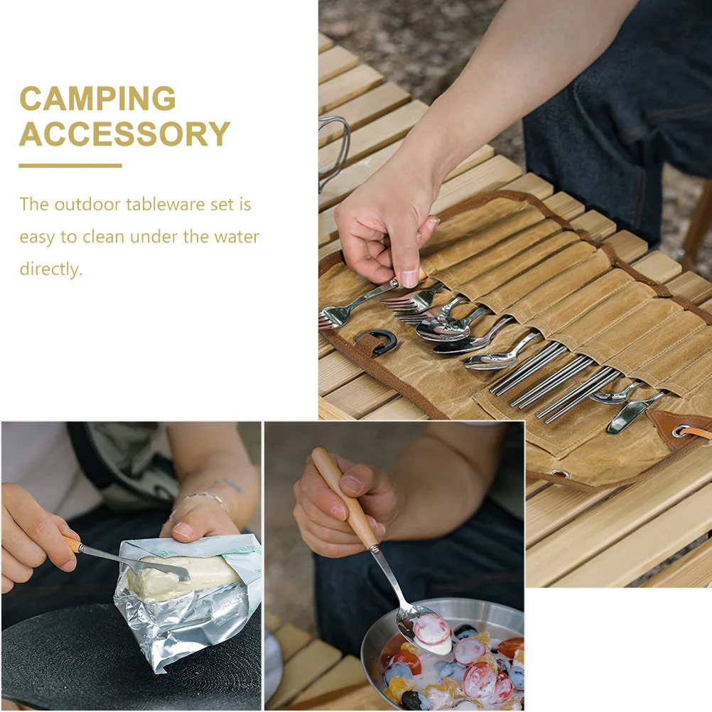 

1 Set Stainless Steel Camping Utensil Kit Multi-Function Portable Travel Dinner Accessories Durable Outdoor Tableware Set For