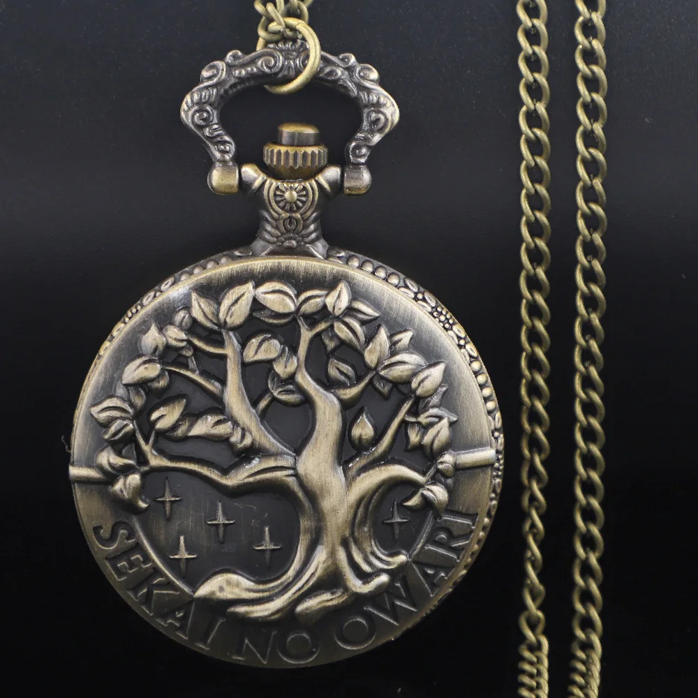 Steampunk Vintage Tree of Life Bronze Quartz Pocket Watch Fashion Necklace Pendant Chain Jewelry Gift Clock for Men Women