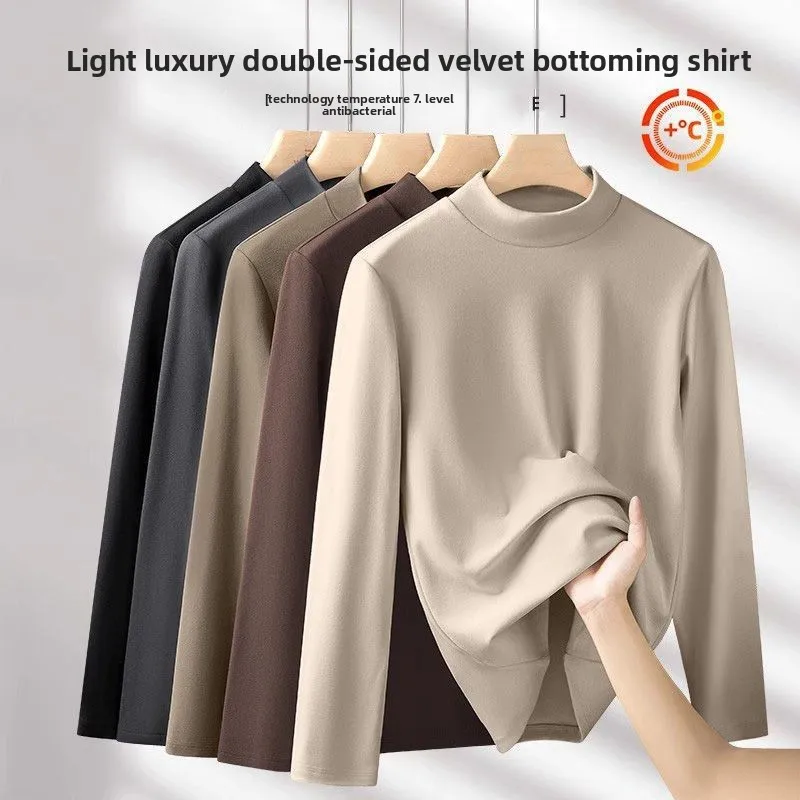 

Double-sided Fleece-lined Autumn/winter T-shirt for Men Long-sleeved Half-high-neck Thermal Base Layer Warm Innerwear Top