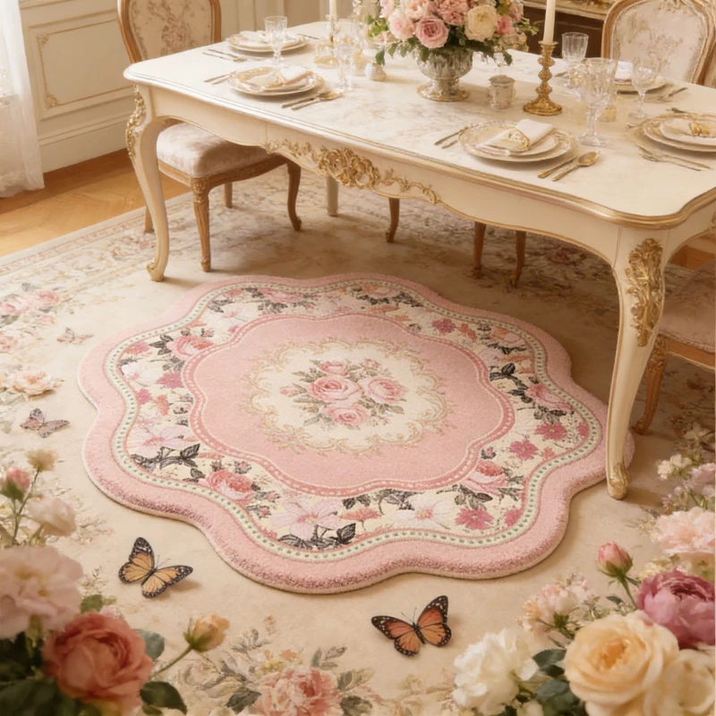 Flower Pattern Carpets for Living Room Fluffy Soft Pink Rug French Style Bedroom Decor Pink Carpet Thick Plush Bedside Floor Mat