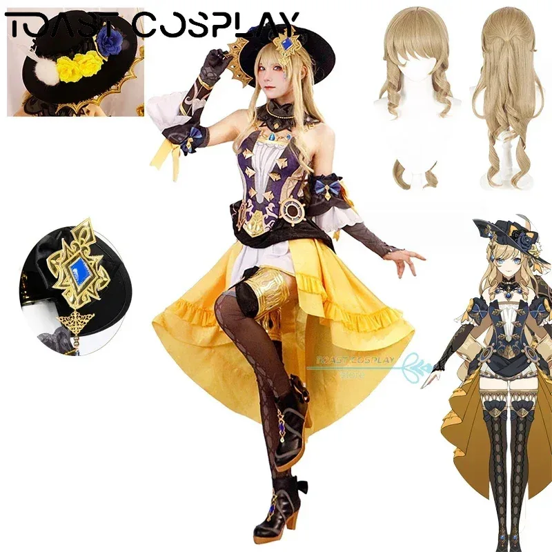 

Navia Cosplay Game Genshinimpact Navia Caspar 3D Print Cosplay Costume Dress Hat Wig Anime Role Play Carnival Party Clothes