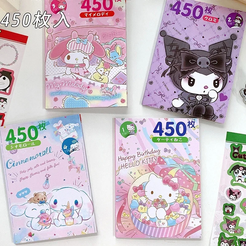 New 450Pcs/Set Sanrio Sticker Book Diy Diary Decoration mymelody Kuromi Cinnamoroll Sticker Album Scrapbooking Kawaii Stationery