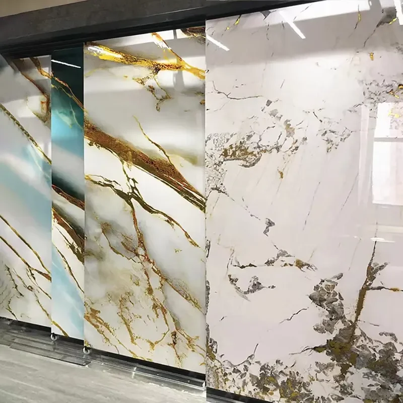 Multiple Styles Imitation Marble Alternative SPC Wall Panel Board Flexible PVC Plastic UV Marble Sheet 7.10