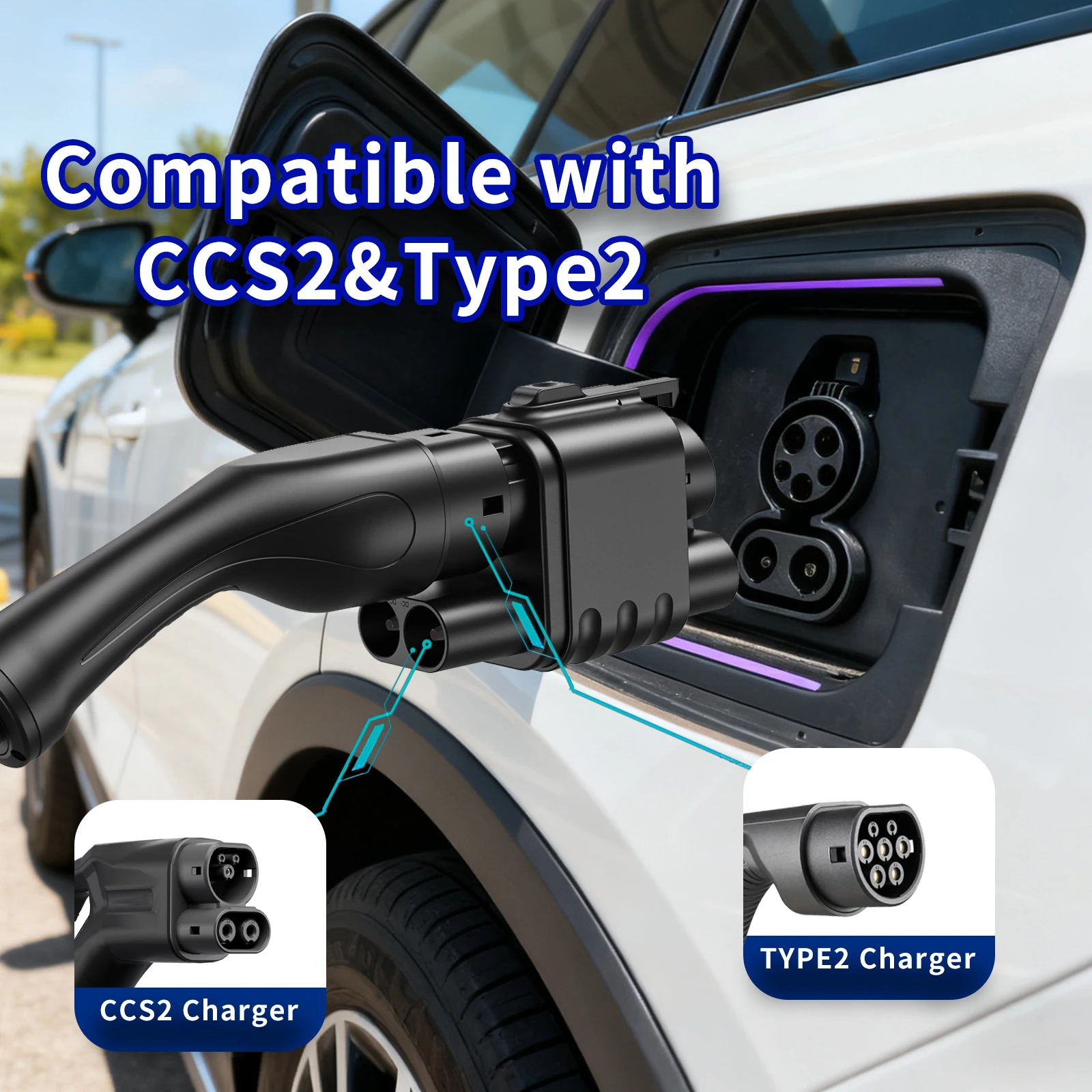SUSUTOO CCS2 to CCS1 Adapter 400A 400kW compatible CCS2 to CCS1 DC+AC Electric Vehicle Charger DC 1000V Fast Ev Charging Adapter